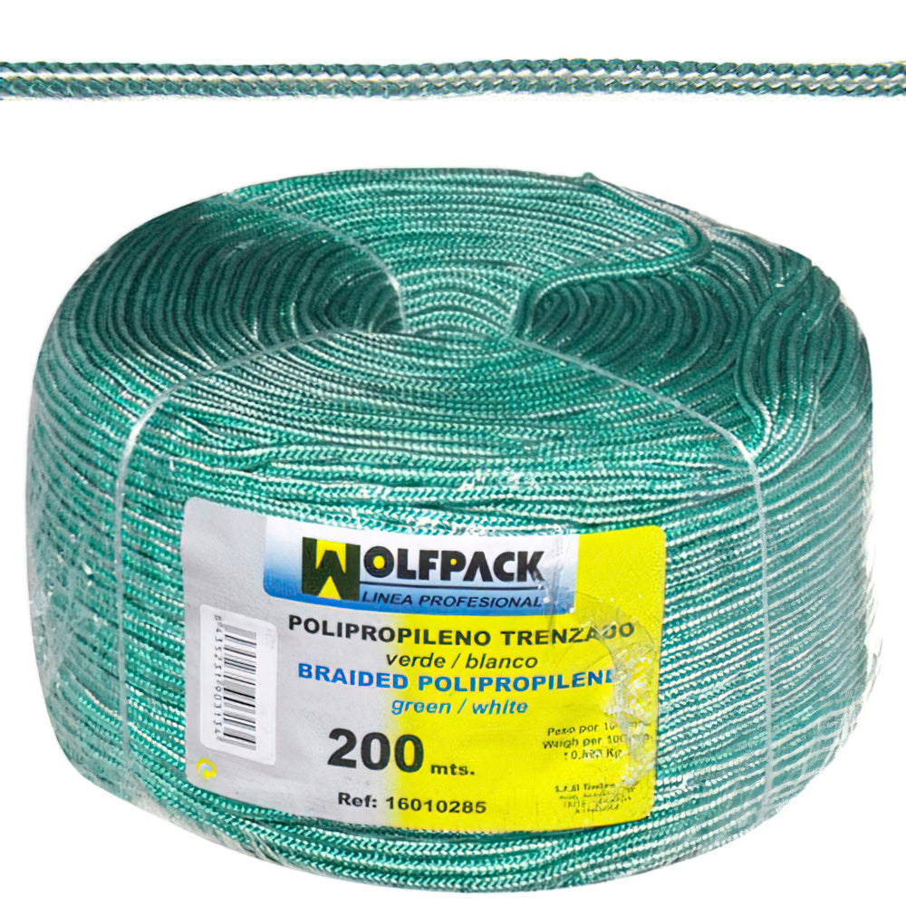 Cuerda trenzada polipropileno blanca / verde (bobina 200 m.)