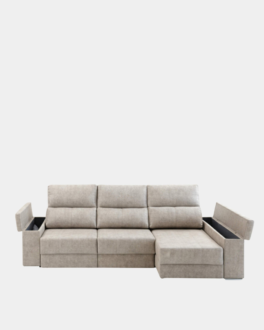 Sofá chaiselongue plata con apertura de arrastre extensible