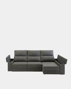 Sofá chaiselongue gris 3 plazas con asientos extensibles