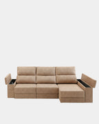Sofá chaiselongue tapizado aterciopelado arena | salón