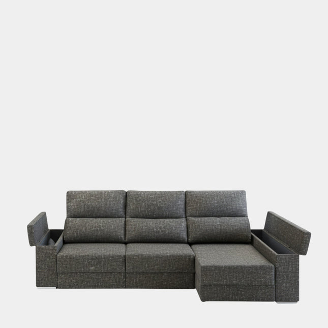 Sofá chaiselongue gris 3 plazas con asientos extensibles