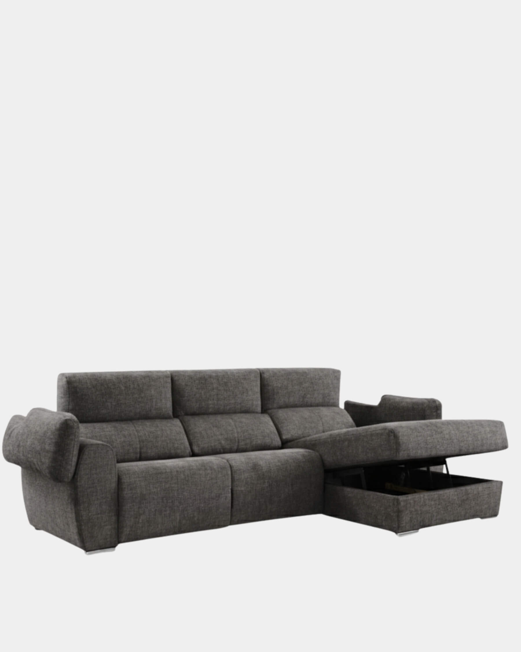 Sofá chaiselongue gris con 3 plazas y asientos relax
