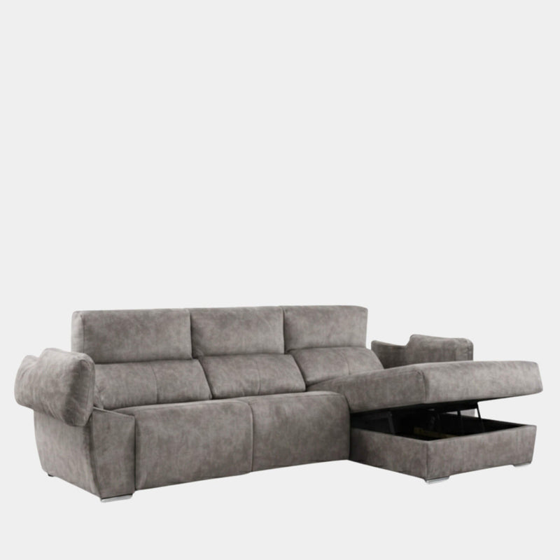Sofá chaiselongue gris con asientos relax motorizados
