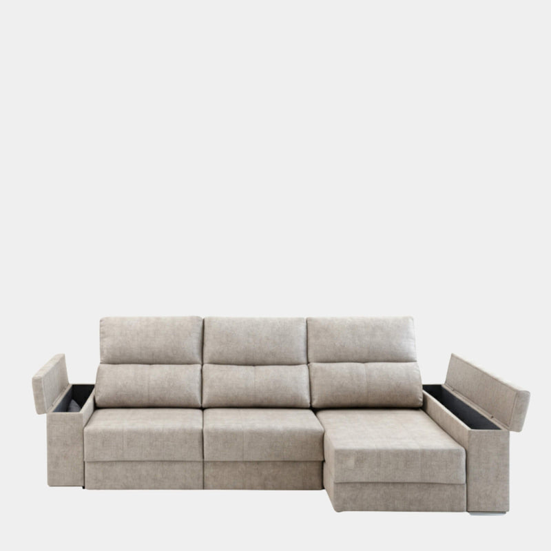 Sofá chaiselongue plata con apertura de arrastre extensible