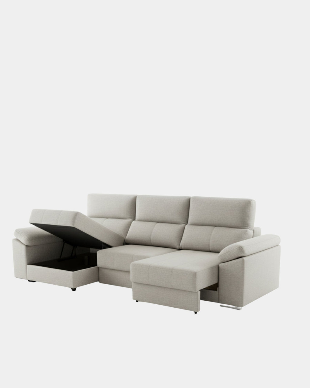 Sofá chaiselongue 3 plazas con tapizado textil | plata