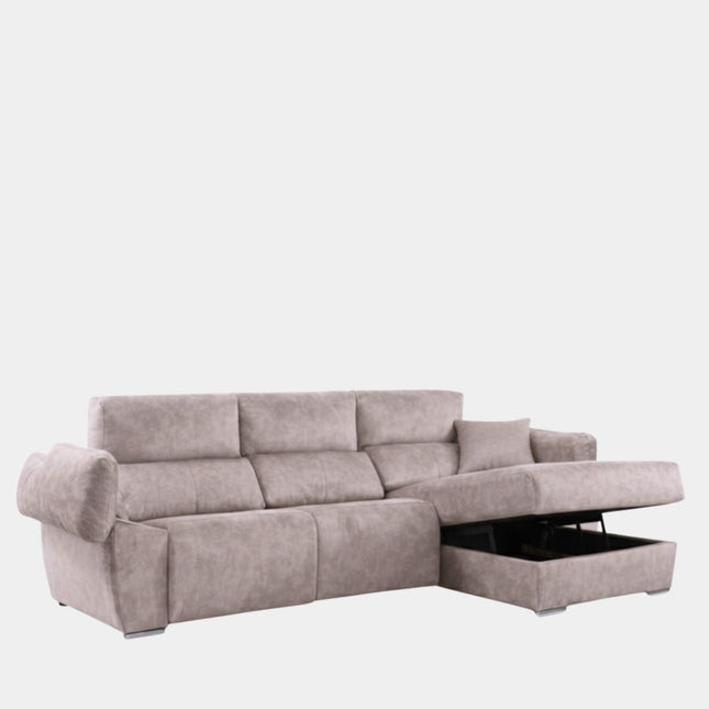 Sofá chaiselongue gris visón | microfibra aterciopelada