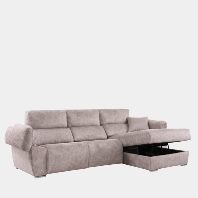 Sofá chaiselongue gris visón | microfibra aterciopelada