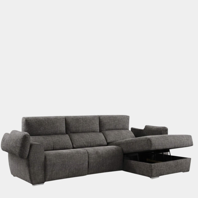 Sofá chaiselongue gris con 3 plazas y asientos relax