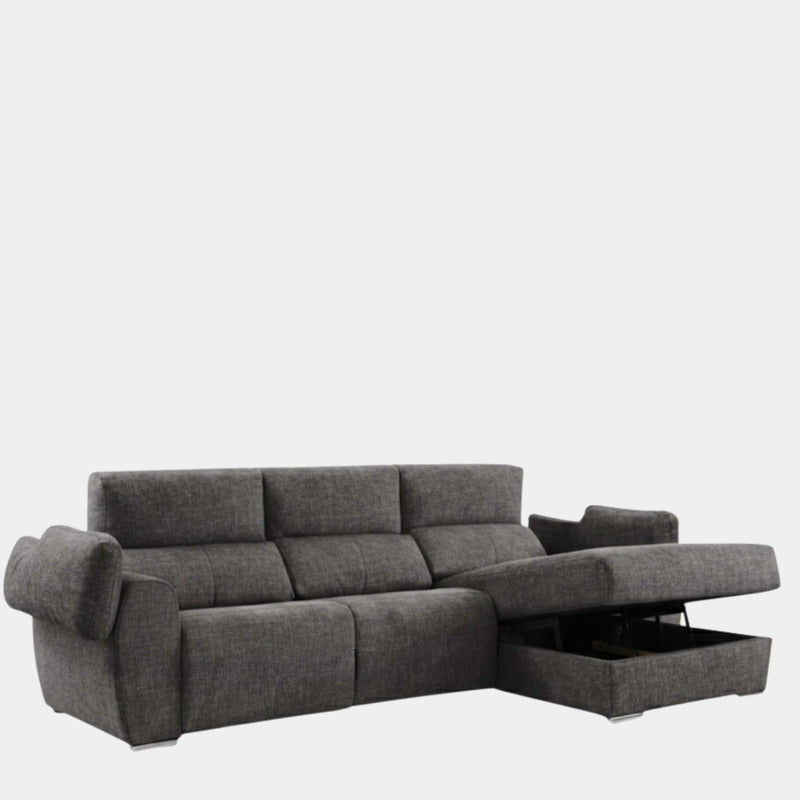 Sofá chaiselongue gris con 3 plazas y asientos relax
