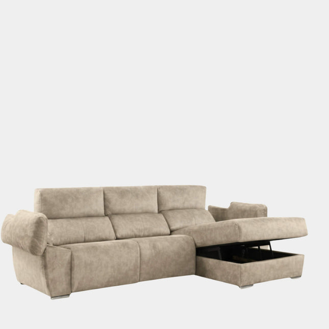 Sofá chaiselongue crudo 3 plazas con asientos motorizados