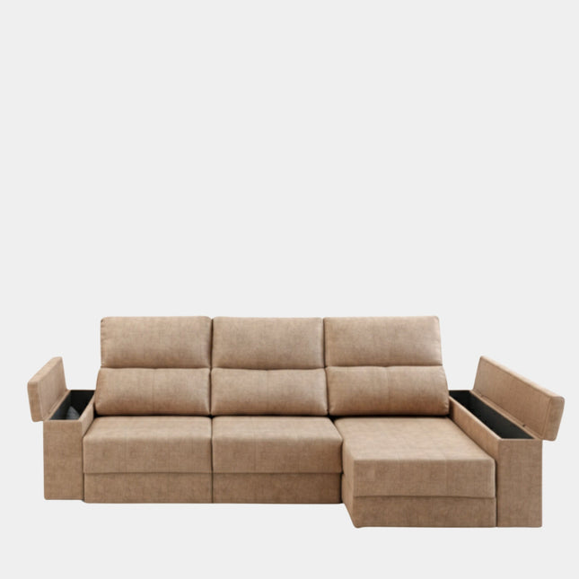 Sofá chaiselongue tapizado aterciopelado arena | salón