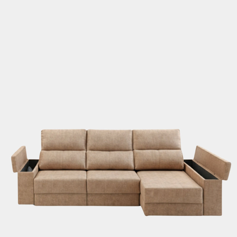 Sofá chaiselongue tapizado aterciopelado arena | salón