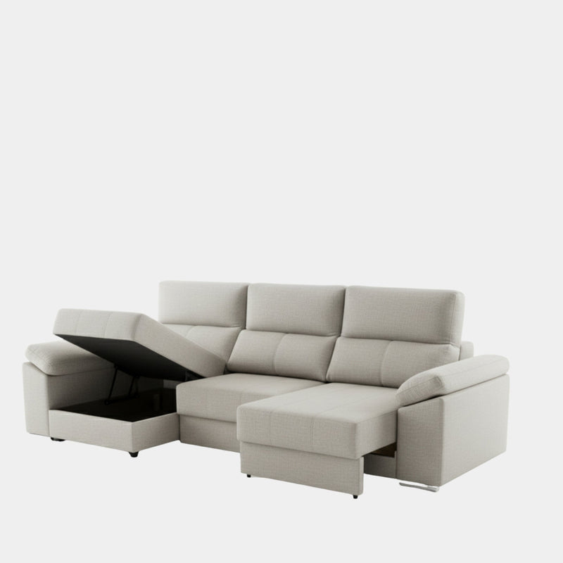 Sofá chaiselongue 3 plazas con tapizado textil | plata
