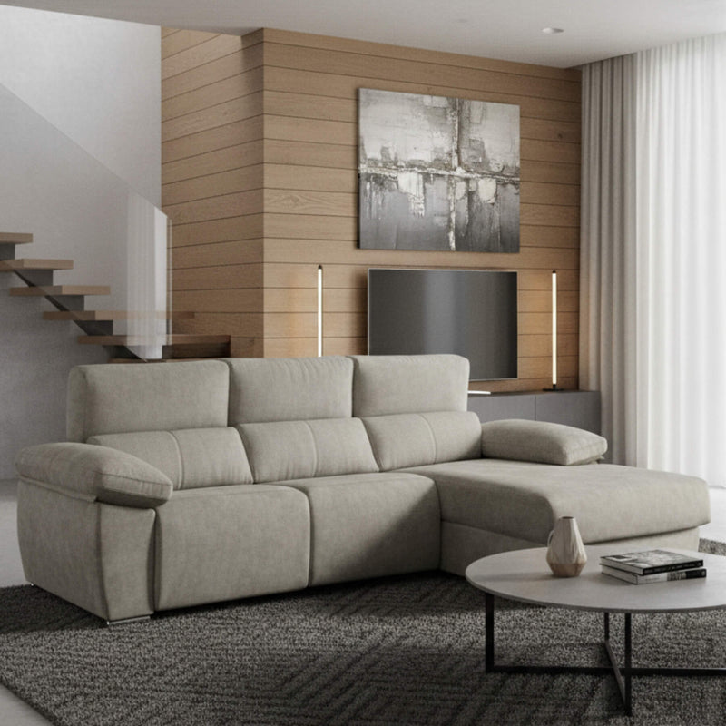 Sofá chaiselongue 3 plazas relax motorizados | plata