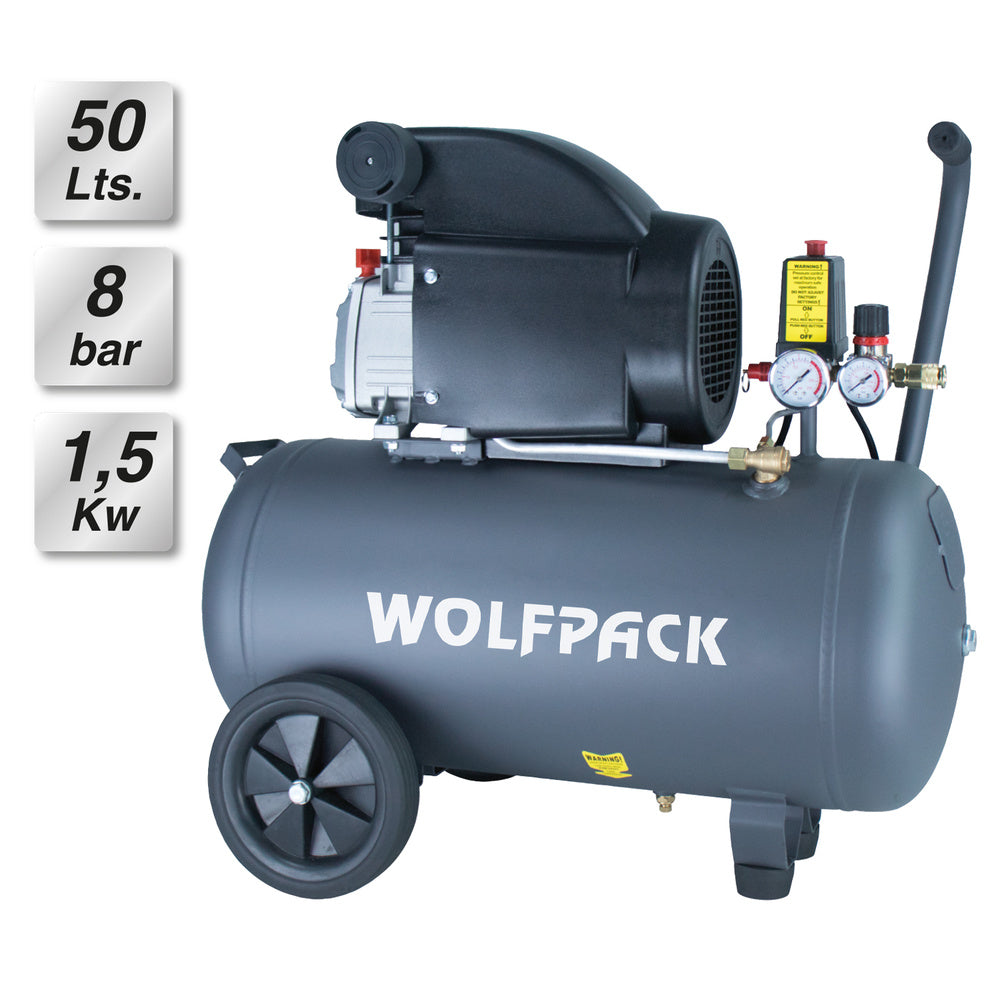 Compresor aire wolfpack 50 litros / 8 bares / 1,5 kw - 2,0 hp