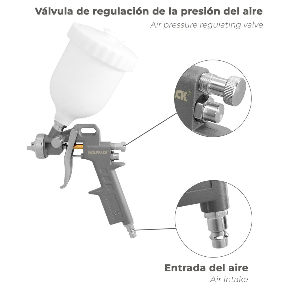 Pistola de pintura pneumática bico de 1,5 mm com depósito superior de 0,6 litros e adaptador rápido