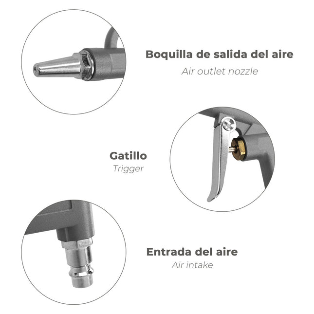 Pistola soplado aire comprimido con adaptador rápido, pistola aire compresor, pistola soplado compresor, pistola sopladora aire