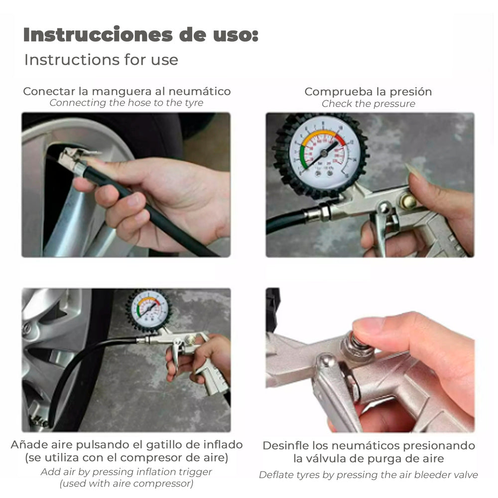 Pistola de enchimento de pneus com manómetro, enchedor de pneus, pistola de ar comprimido para pneus, pistola de compressor