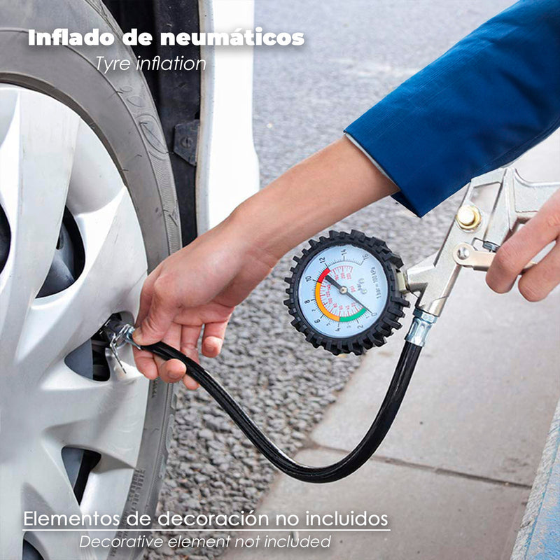 Pistola para inflado de neumáticos con manometro, inflador de neumaticos, pistola aire comprimido neumaticos, pistola compresor