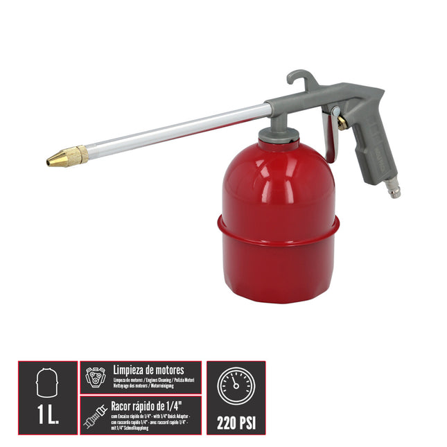 Pistola petrolear neumatica con deposito inferior y adaptador rápido, pistola limpieza motores, pistola petrolear neumatica