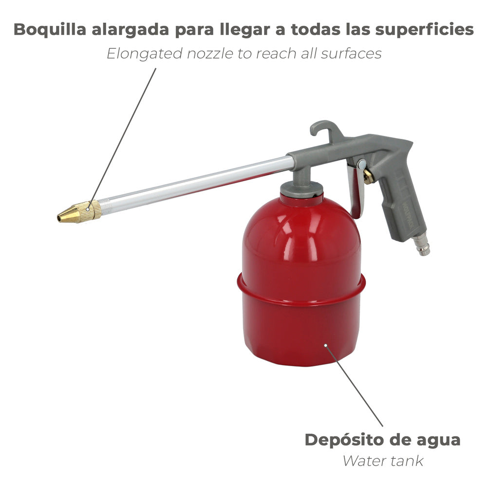 Pistola petrolear neumática. con deposito inferior y adaptador rápido, pistola limpieza motores, pistola petrolear neumática.