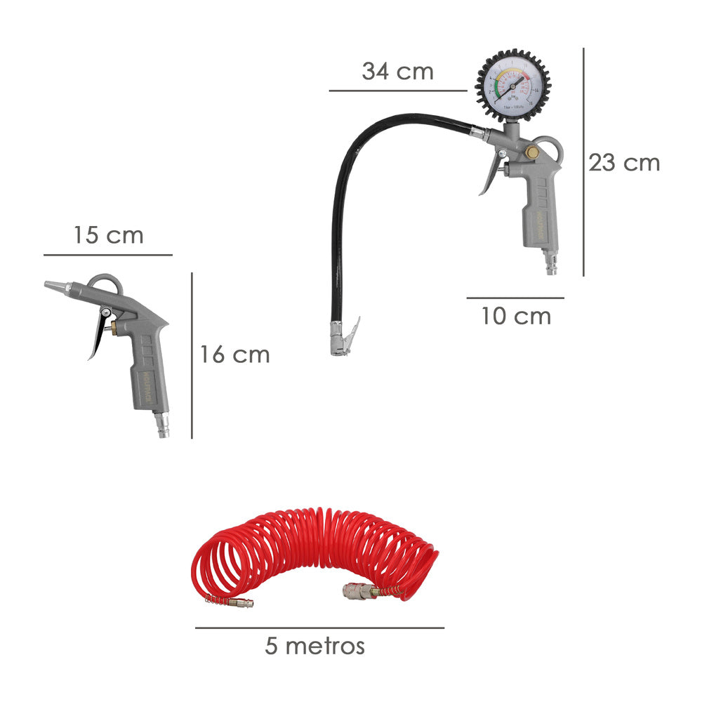 Kit accesorios para compresor 3 piezas con enganche rápido, juego de herramientas neumáticas para compresor.