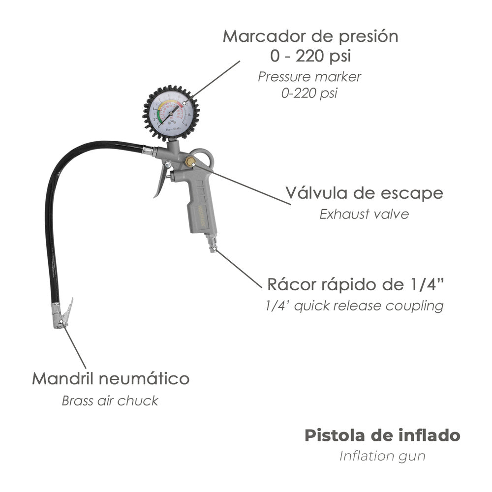 Kit accesorios para compresor 3 piezas con enganche rápido, juego de herramientas neumáticas para compresor.