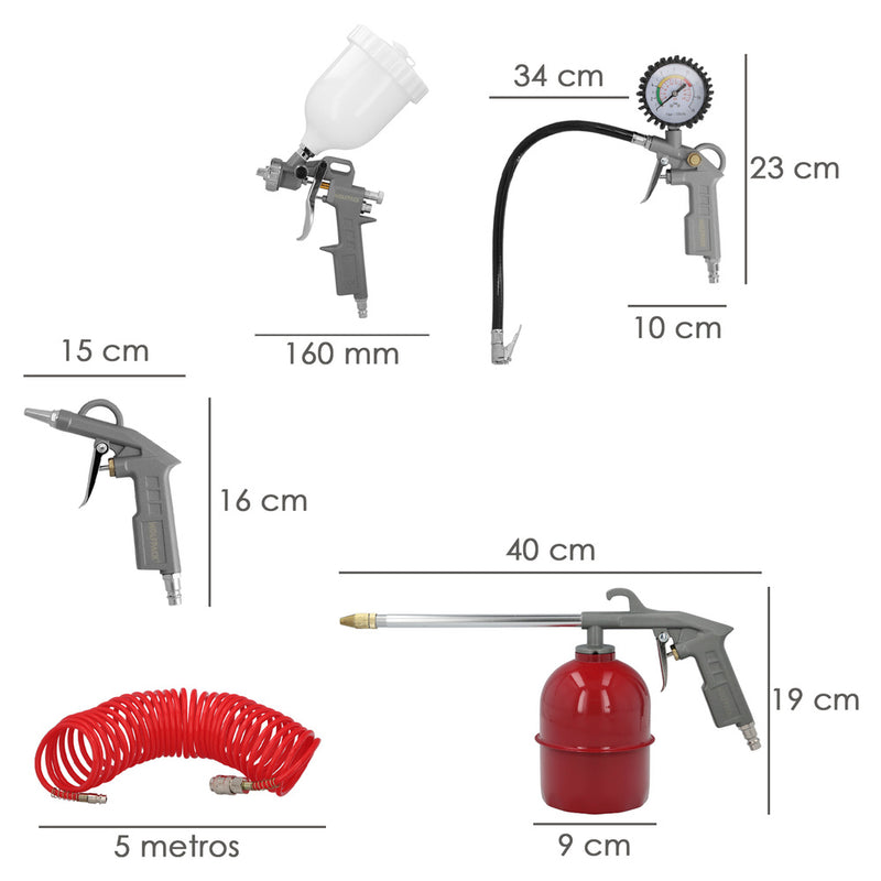 Kit accesorios para compresor aire comprimido 5 piezas con click rápido