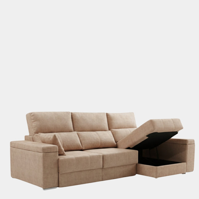 Sofá chaiselongue tapizado aterciopelado arena | salón