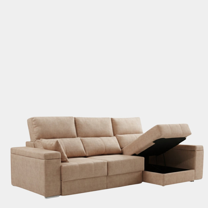 Sofá chaiselongue tapizado aterciopelado arena | salón