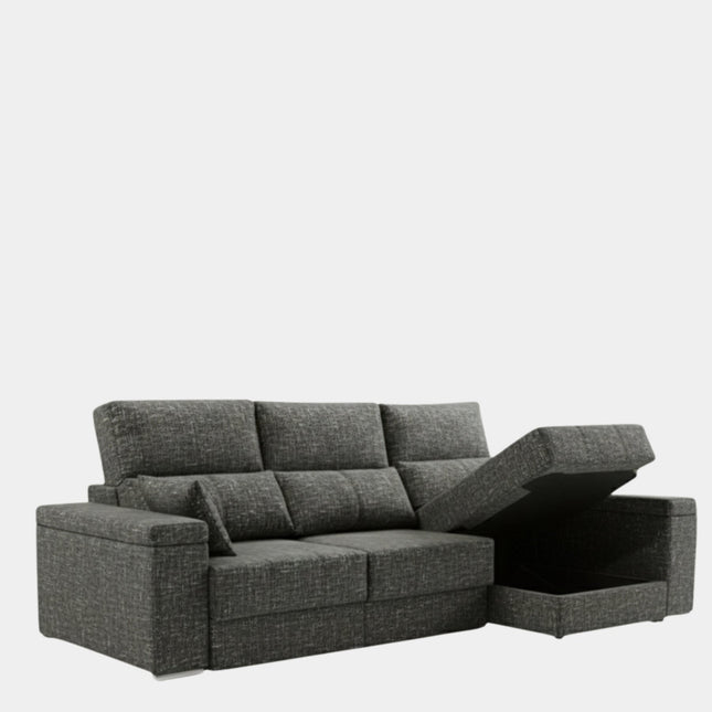 Sofá chaiselongue gris 3 plazas con asientos extensibles