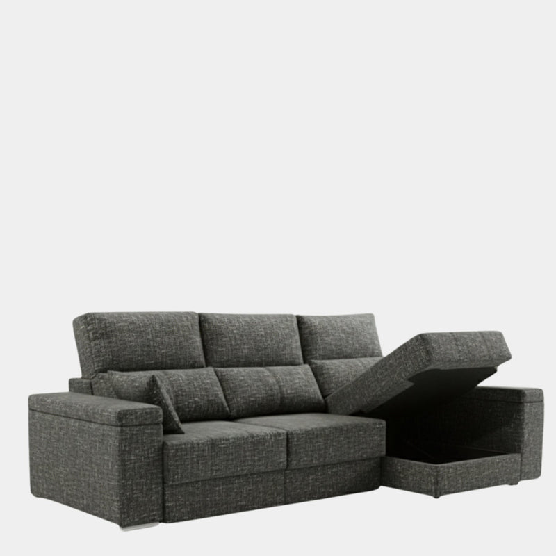 Sofá chaiselongue gris 3 plazas con asientos extensibles