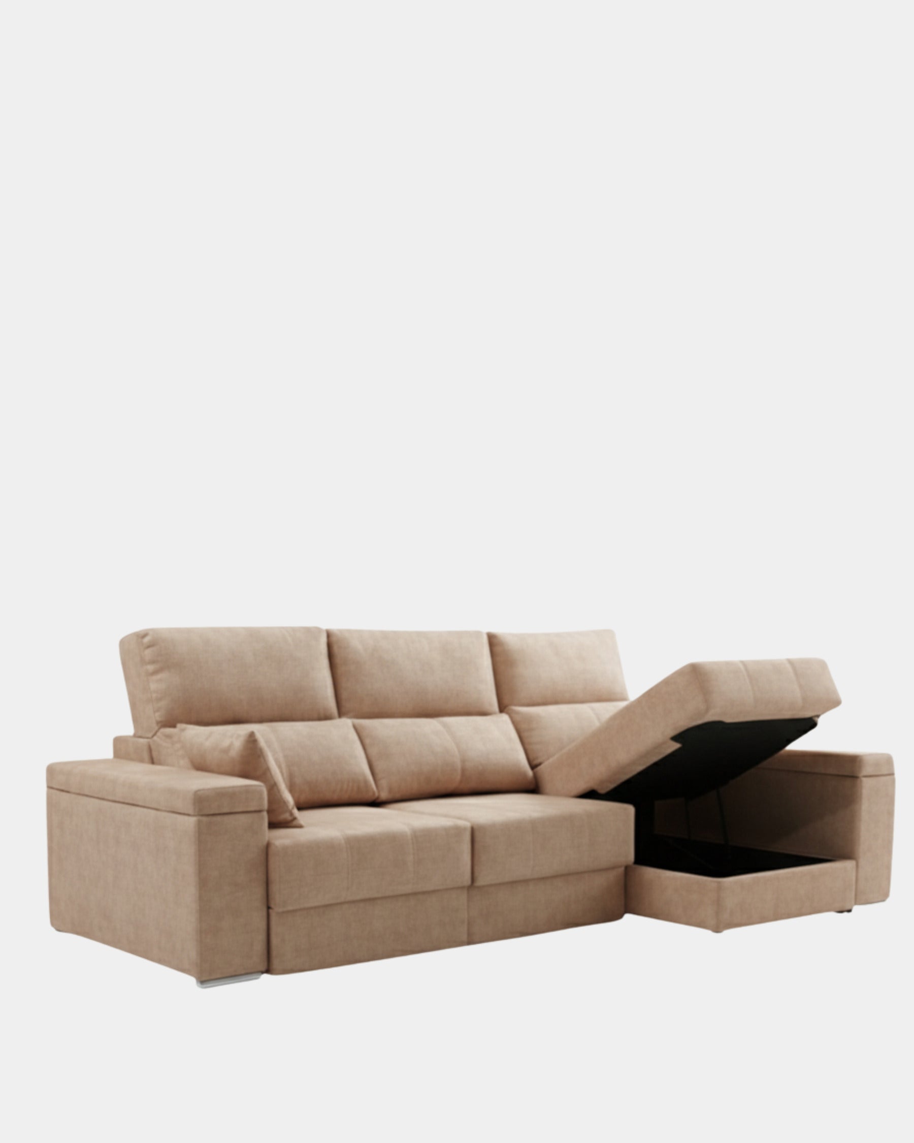 Sofá chaise longue estofado em veludo cor areia | sala de estar