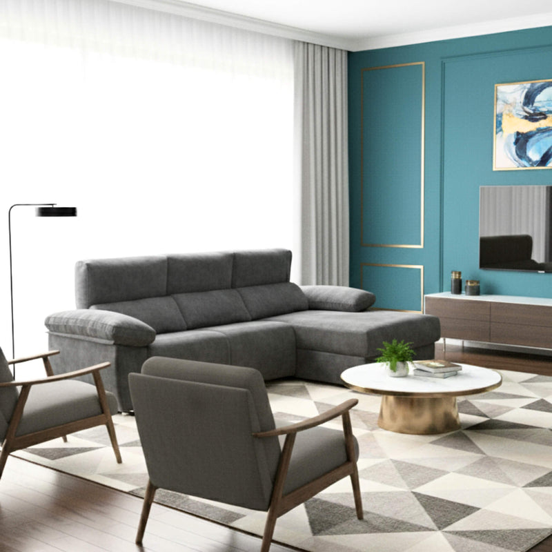 Sofá chaiselongue gris con asientos relax motorizados