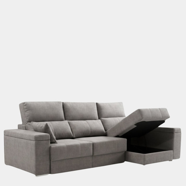 Sofá chaiselongue gris suave y cómodo para salón moderno