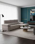 Sofá chaiselongue gris visón | microfibra aterciopelada