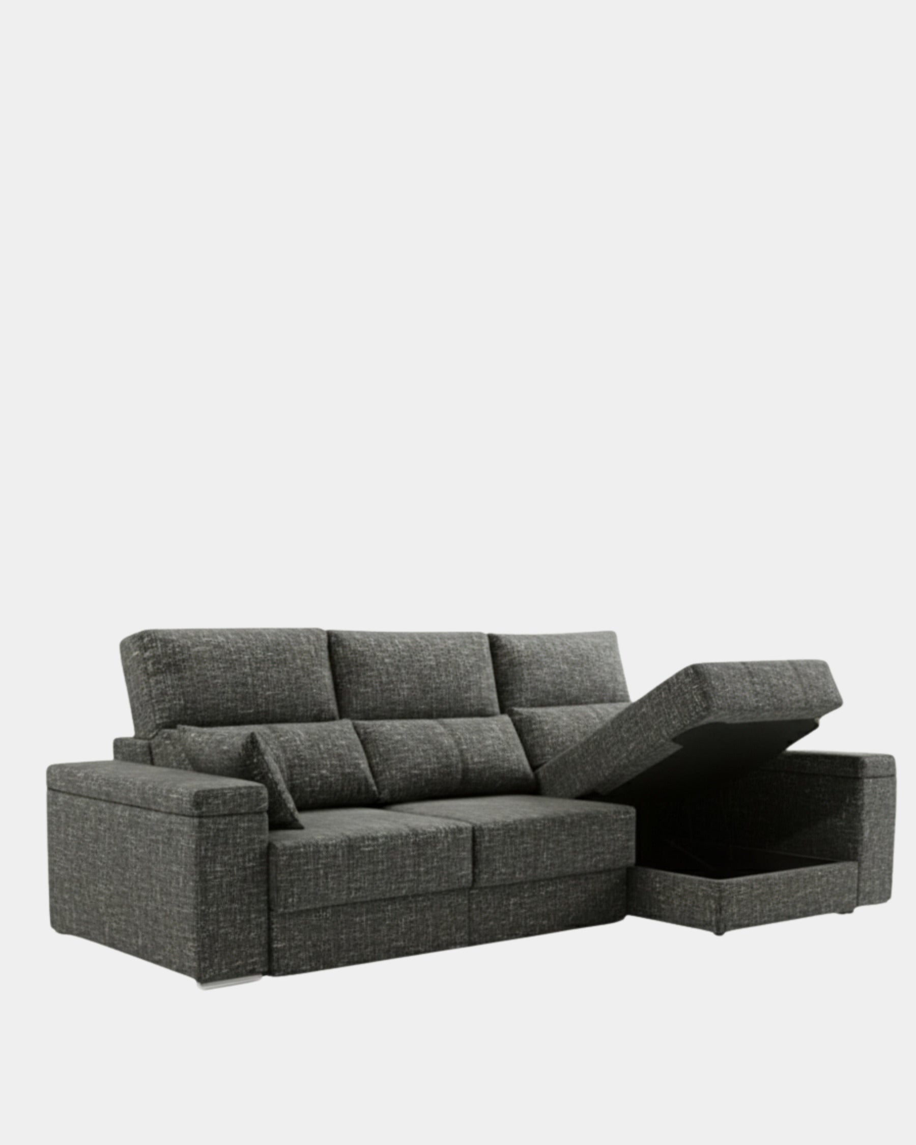 Sofá chaiselongue gris 3 plazas con asientos extensibles