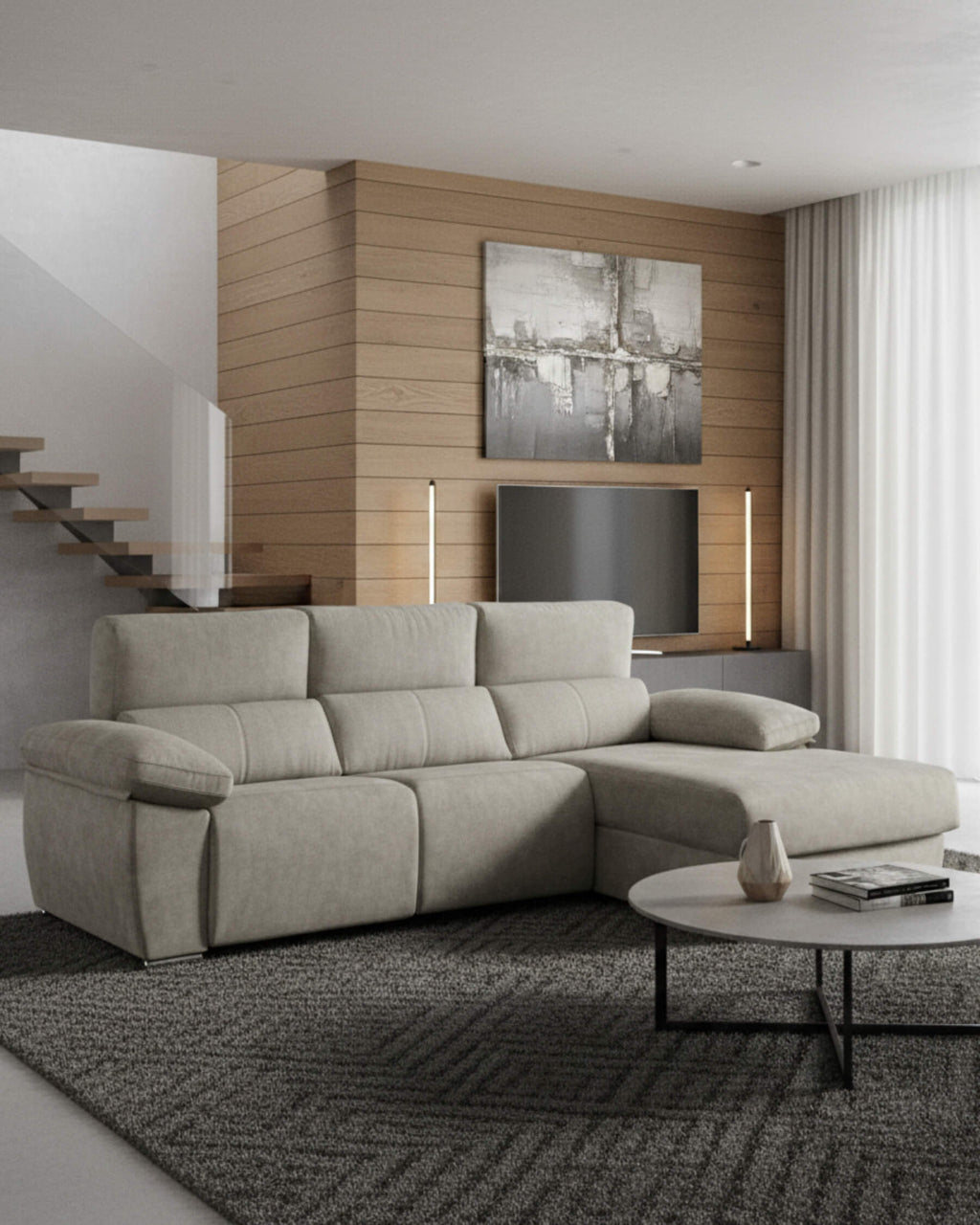 Sofá chaiselongue 3 plazas relax motorizados | plata