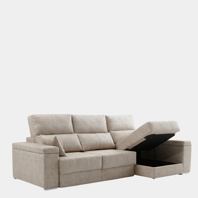 Sofá chaiselongue plata con apertura de arrastre extensible