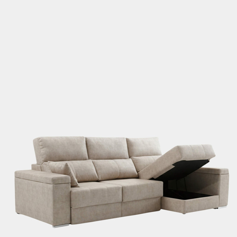 Sofá chaiselongue plata con apertura de arrastre extensible