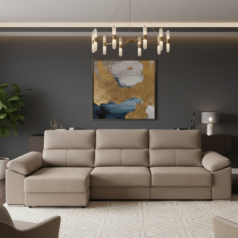 Sofá chaiselongue crudo con asientos deslizantes | Solaro