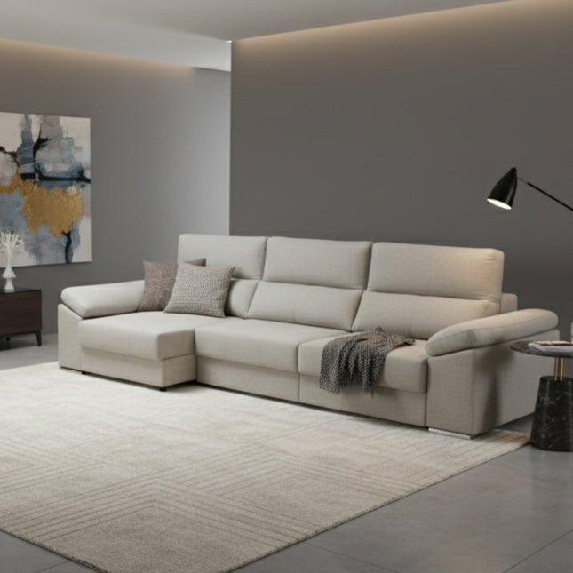 Sofá chaiselongue 3 plazas con tapizado textil | plata