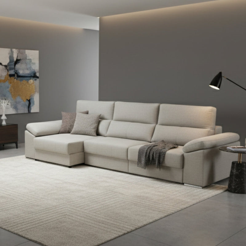 Sofá chaiselongue 3 plazas con tapizado textil | plata