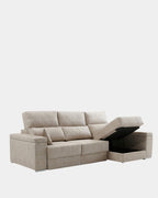 Sofá chaiselongue plata con apertura de arrastre extensible