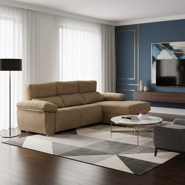 Sofá chaiselongue 3 plazas con asientos motorizados | arena