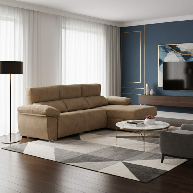 Sofá chaiselongue 3 plazas con asientos motorizados | arena