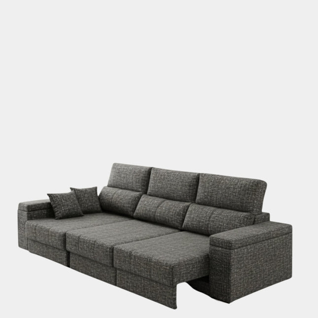 Sofá chaiselongue gris 3 plazas con asientos extensibles