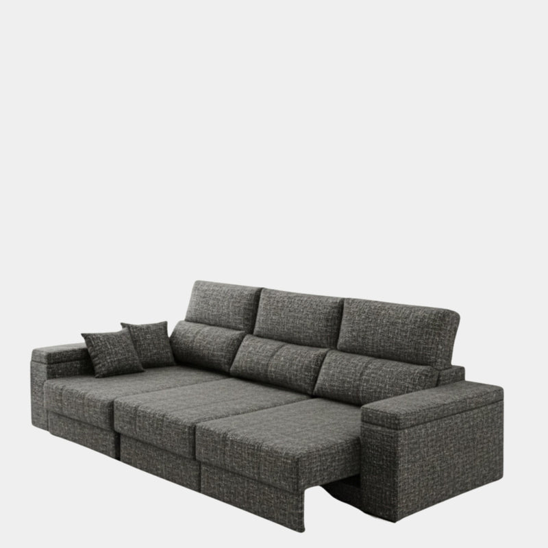 Sofá chaiselongue gris 3 plazas con asientos extensibles