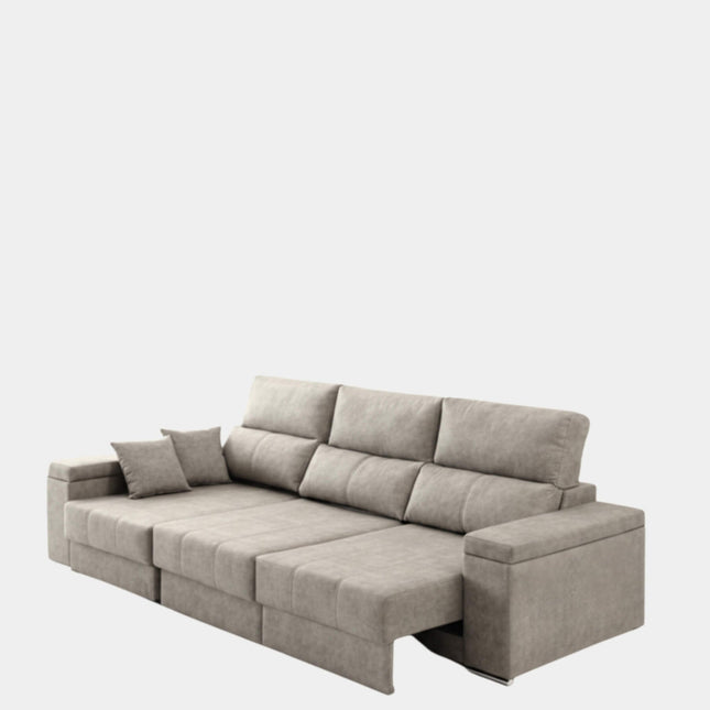 Sofá chaiselongue plata con apertura de arrastre extensible