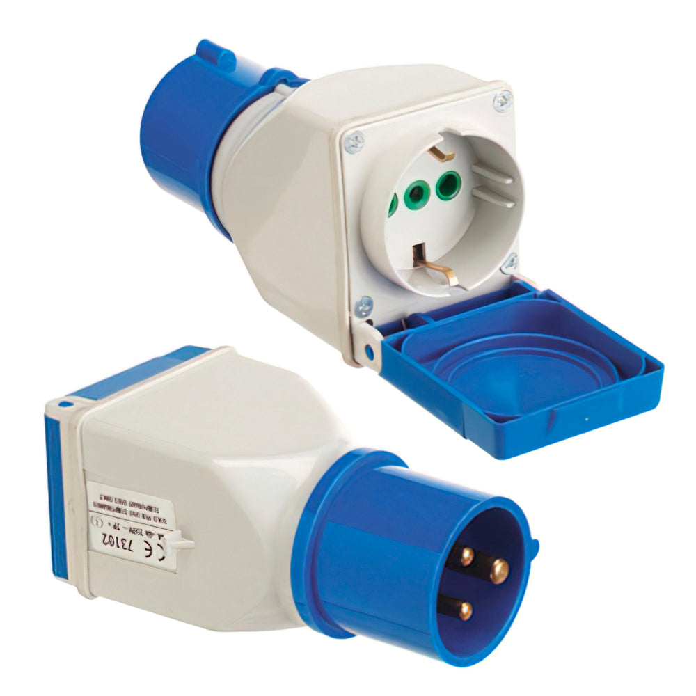 Adaptador industrial cetac schuko simple 2p con tapa